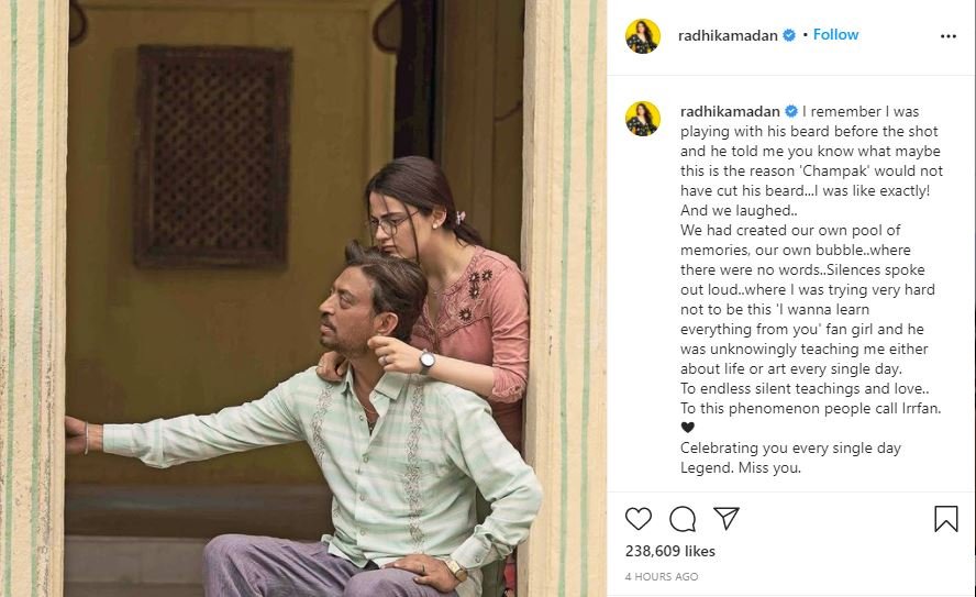 Radhika Madan pays ode to Irrfan Khan: 'To endless silent teachings and love'