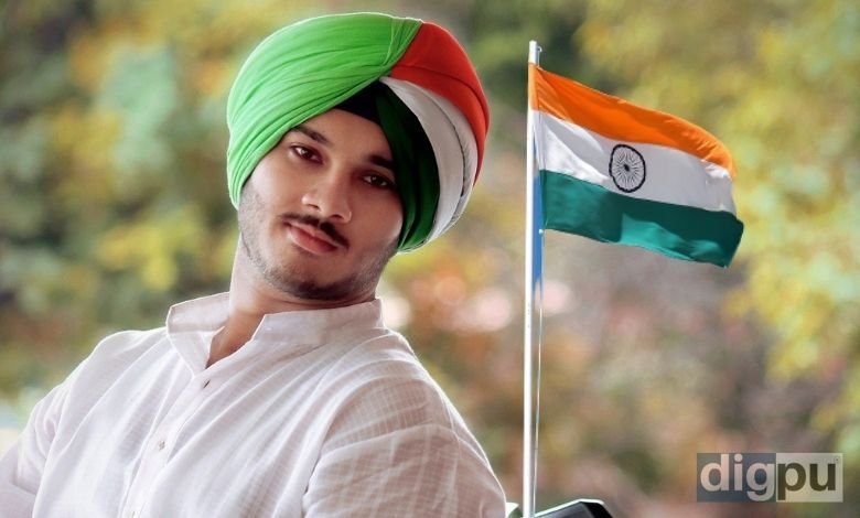 A young man wearing tricolour turban