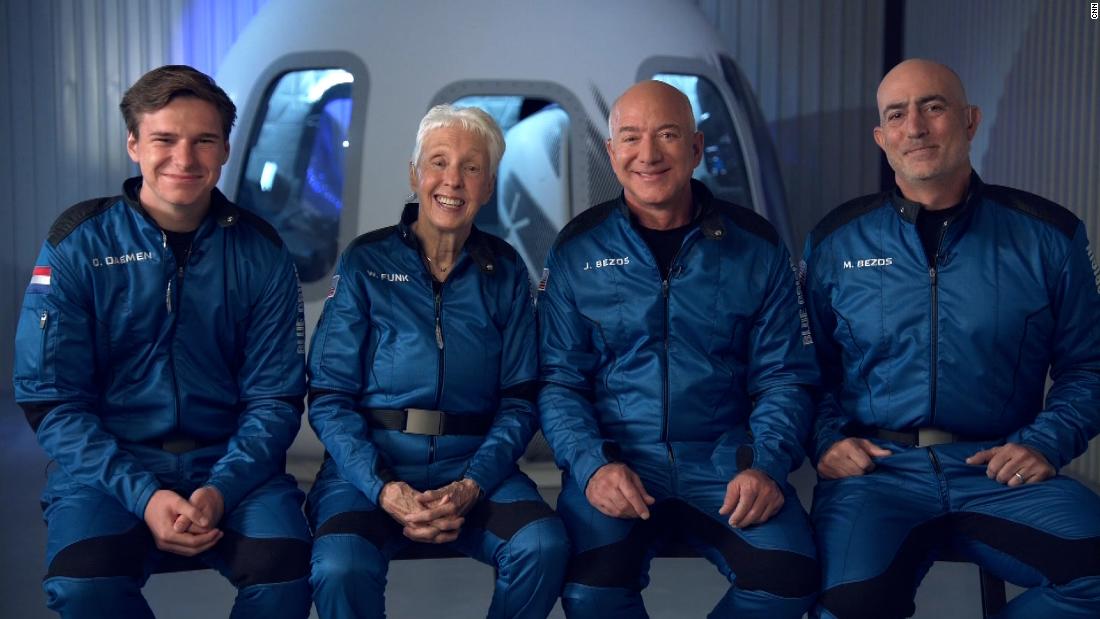 Jeff Bezos (third from left) during his space vacation