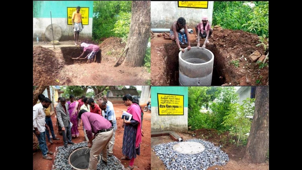 Glimpses of DRDA Team involved in setting up of Roof Top Rainwater Harvesting Ground Water Recharge Ring-well Structures in Cuddalore District