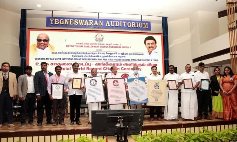 TN Cuddalore District Erects 1465 Roof Top Rainwater Harvesting Ground Water Recharge Ring Well Structures in 7 Days and Sets Elite World Records