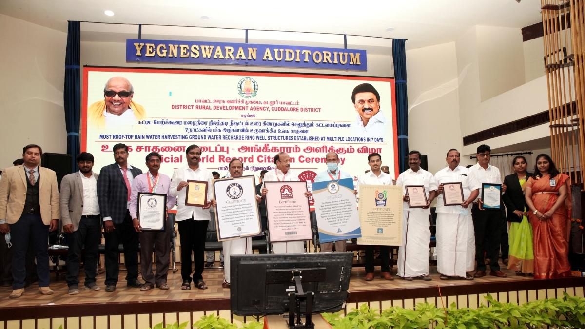TN Cuddalore District Erects 1465 Roof Top Rainwater Harvesting Ground Water Recharge Ring Well Structures in 7 Days and Sets Elite World Records
