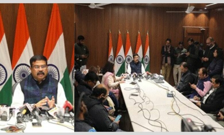 Shri Dharmendra Pradhan interacts with the media on Tribal Empowerment in New Delhi