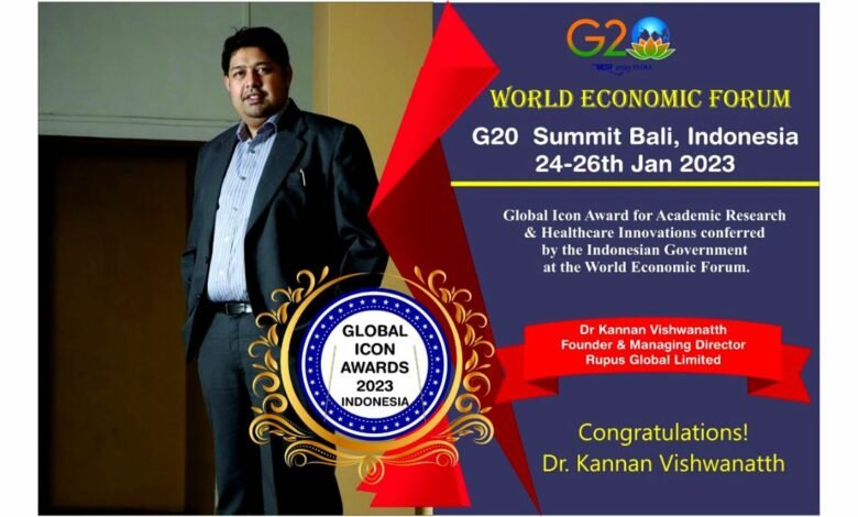 Dr Kannan Vishwanatth of Rupus Global Limited awarded Global Icon Award at Royal Palace, Bali, Indonesia