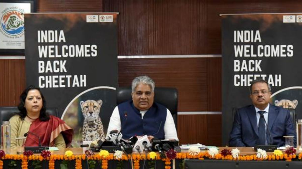 Shri Bhupender Yadav announces the translocation of twelve Cheetahs from South Africa to India