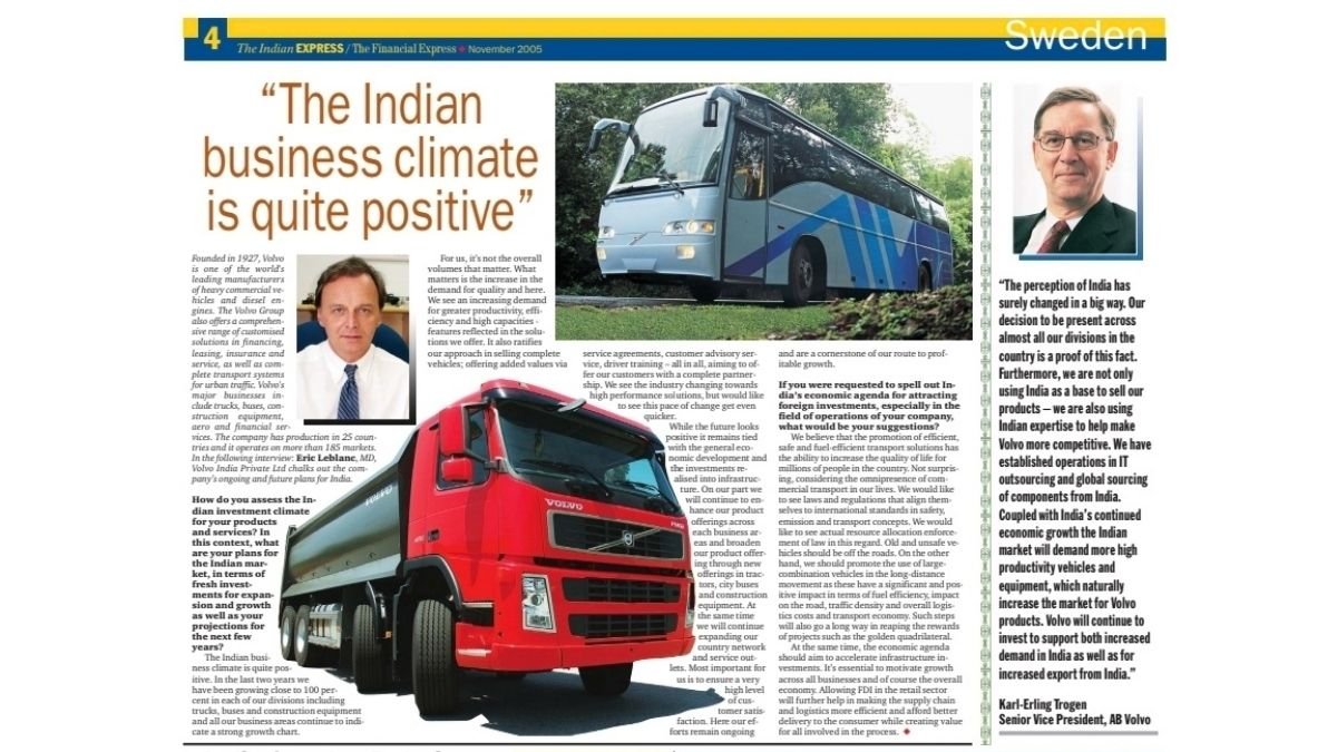 Volvo India news on Indian Express in 2005