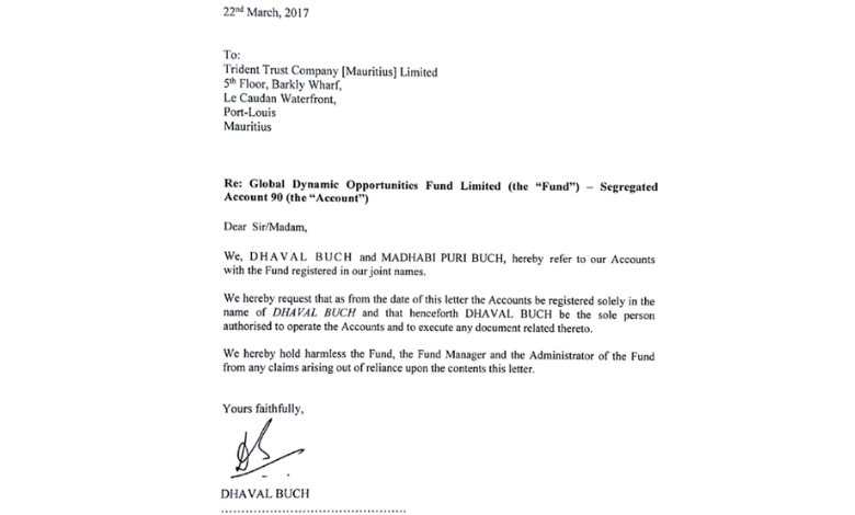 Dhaval Buch requested that the assets be moved solely under his name, possibly to avoid potential conflicts of interest as his wife assumed a regulatory role.