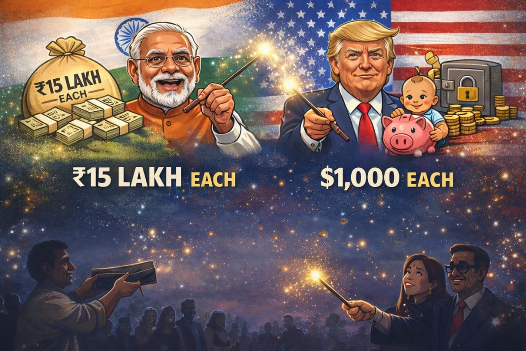 From ₹15 Lakh to $1,000 Modi and Trump - Different Democracies, Same Magic Trick